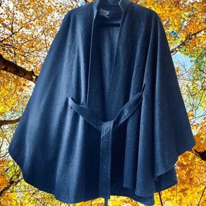 Vintage August Custom Tailors Hong Kong Black Cashmere Blend Silk Lined Cape OS